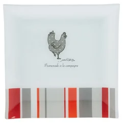 Assiette plate carrée design poule
