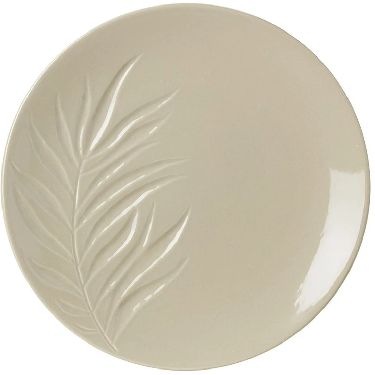 Assiette plate céramique beige ou vert motif feuille ø26,5 cm