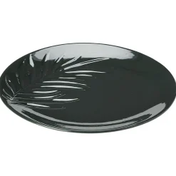 Assiette plate céramique beige ou vert motif feuille ø26,5 cm