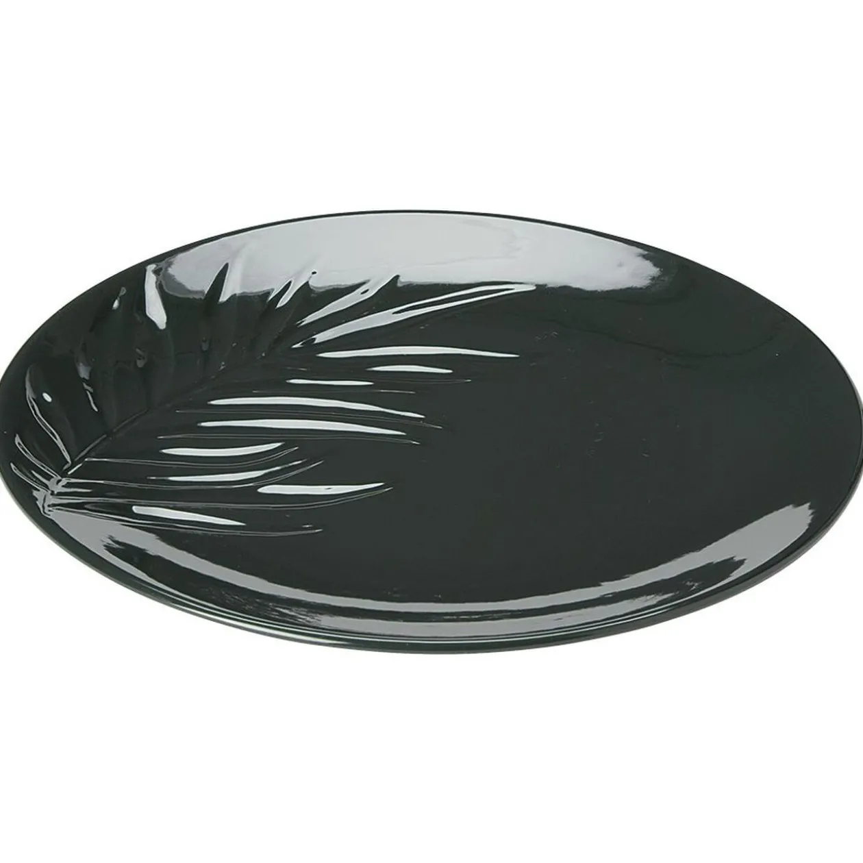 Assiette plate céramique beige ou vert motif feuille ø26,5 cm