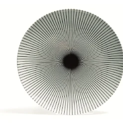 Assiette plate en porcelaine décor rayures soleil