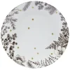 Assiette plate en porcelaine blanche motif végétal marron
