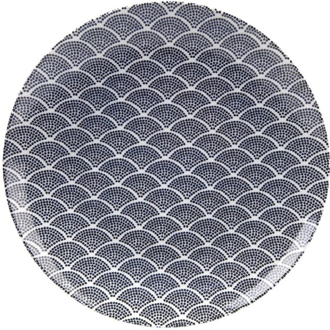 Assiette plate motif vague japonaise bleue et blanche
