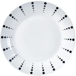 Assiette plate porcelaine blanche à pois noir x4