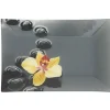 Assiette plate rectangulaire motif galets et fleur