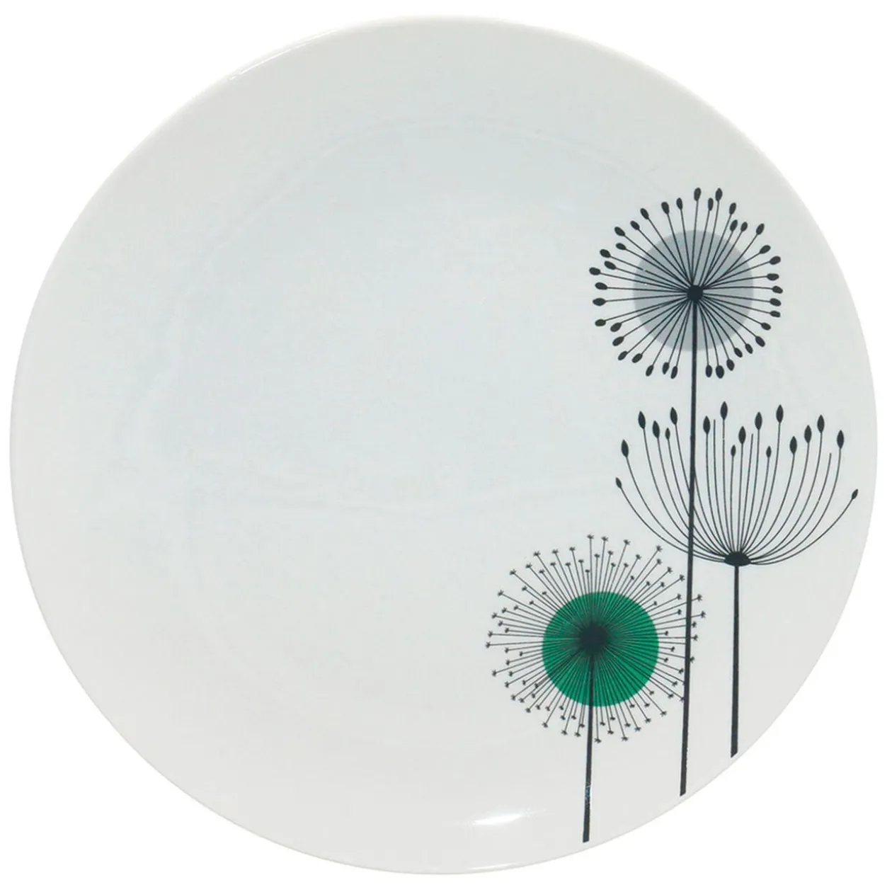 Assiette plate ronde aigrette pissenlit blanche