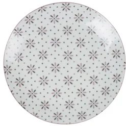 Assiette plate ronde blanche motif fleurs violettes