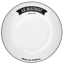 Assiette plate ronde blanche inscription noire Le Bistrot