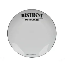 Assiette plate ronde blanche motif étiquette noire Le Bistrot