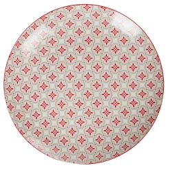 Assiette plate ronde campagne motif carreau de ciment rouge et gris