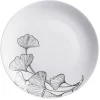 Assiette plate ronde décor fleur blanc noir