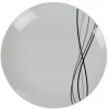 Assiette plate ronde Line blanche lignes gris noir