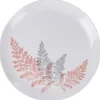 Assiette plate ronde Luminarc blanc motif feuille gris rose
