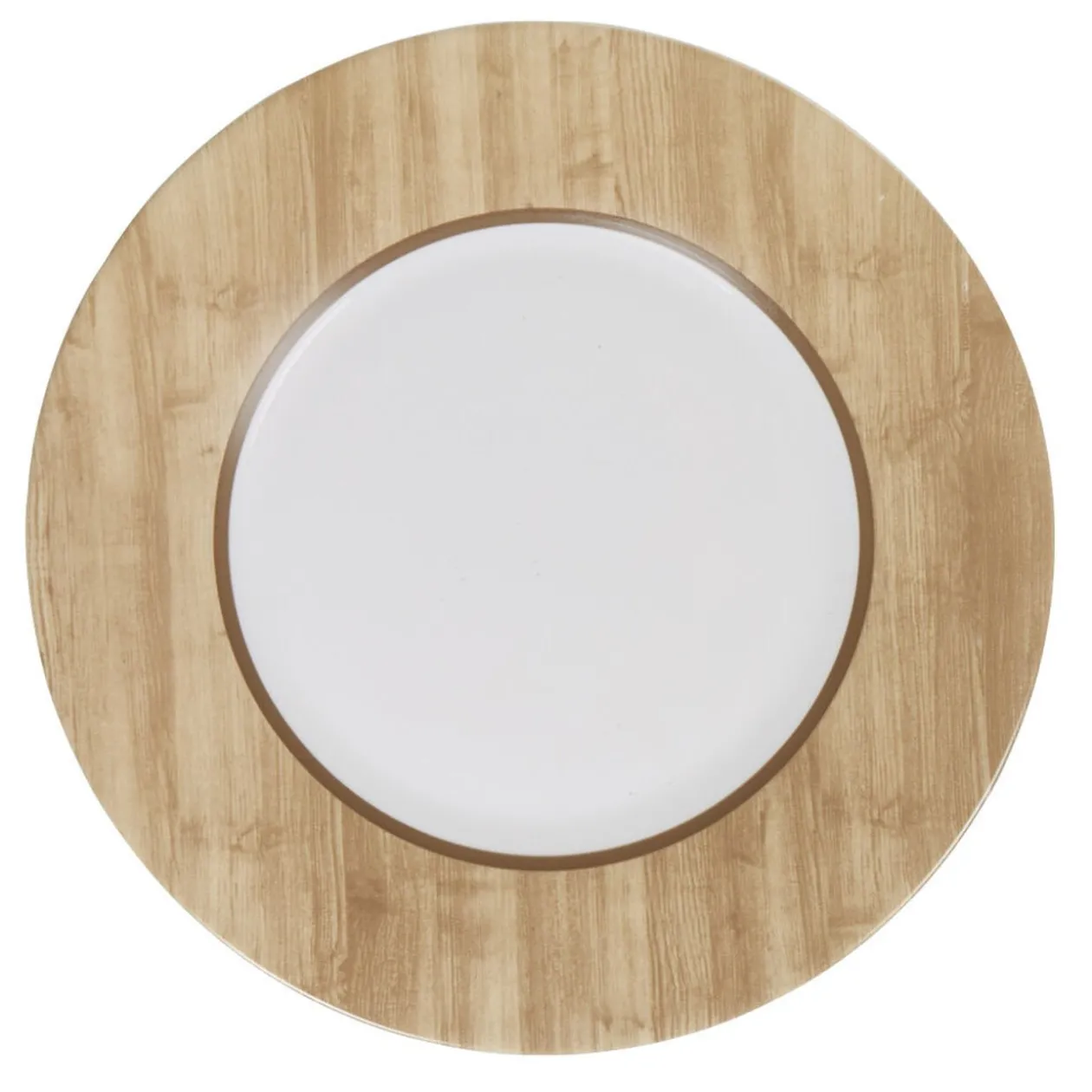 Assiette plate ronde Luminarc blanc motif bois Nordic