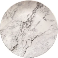 Assiette plate ronde motif marbre gris et blanc