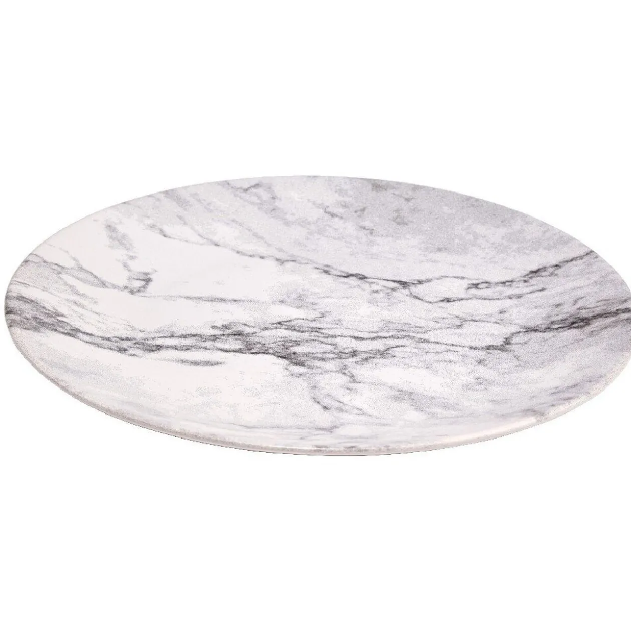 Assiette plate ronde motif marbre gris et blanc