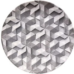 Assiette plate ronde motif origami gris et blanc