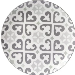 Assiette plate ronde motif carreau de ciment gris et blanc
