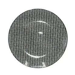 Assiette plate ronde noire à motif chevron blanc