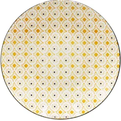 Assiette plate ronde Praia motif blanc jaune noir