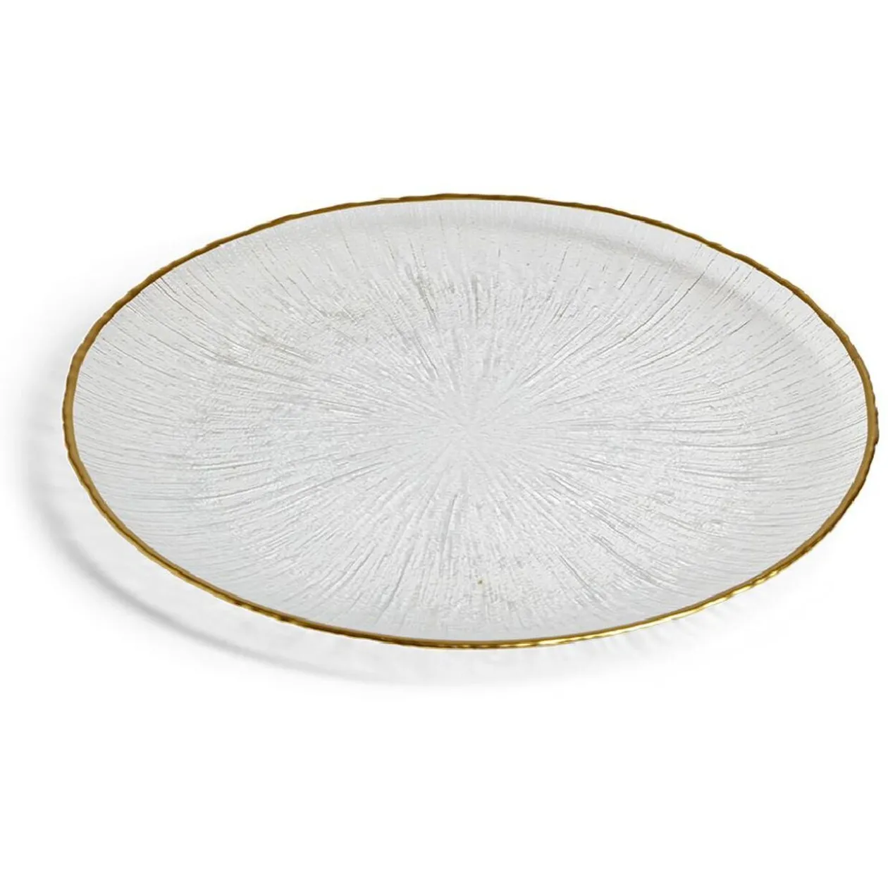 Assiette plate ronde verre transparent rebord doré Ø28cm