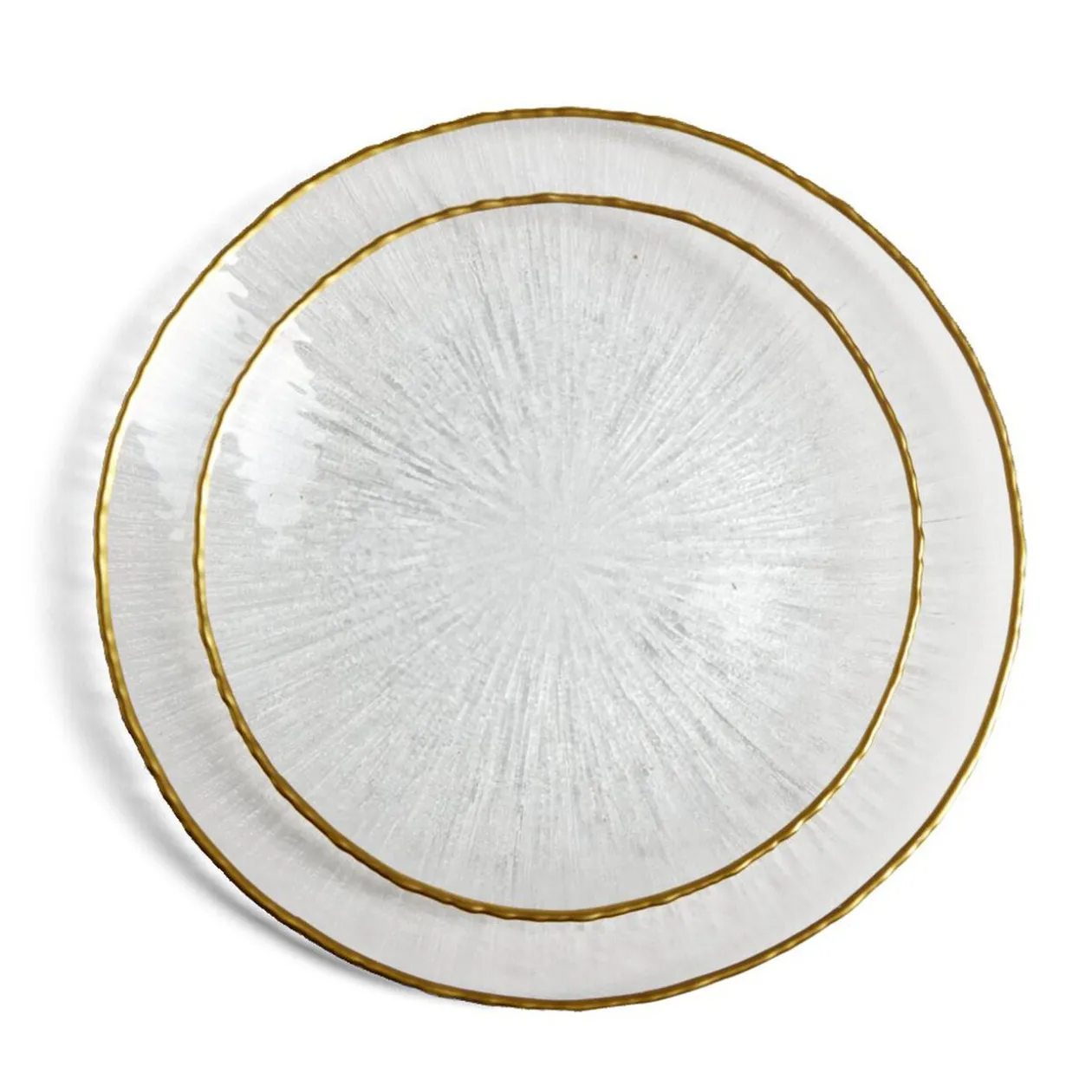 Assiette plate ronde verre transparent rebord doré Ø28cm