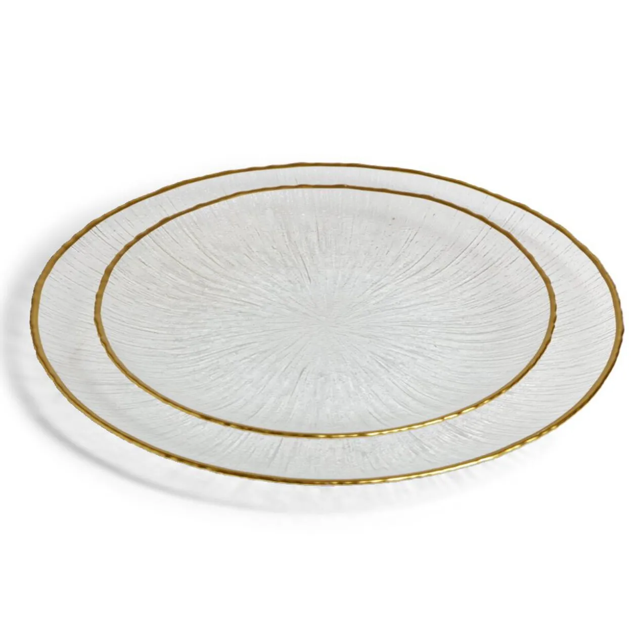 Assiette plate ronde verre transparent rebord doré Ø28cm
