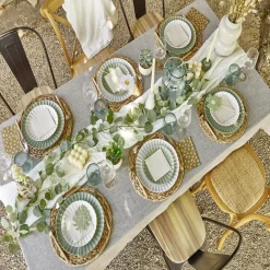 Assiette plate Venise rebord ondulé faïence vert sauge Ø26cm