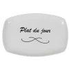 Assiette rectangulaire blanche message plat du jour