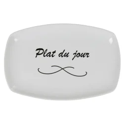 Assiette rectangulaire blanche message plat du jour