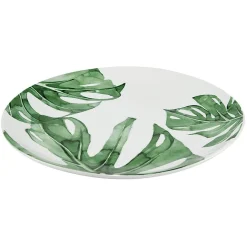 Assiette ronde plate porcelaine design feuille jungle