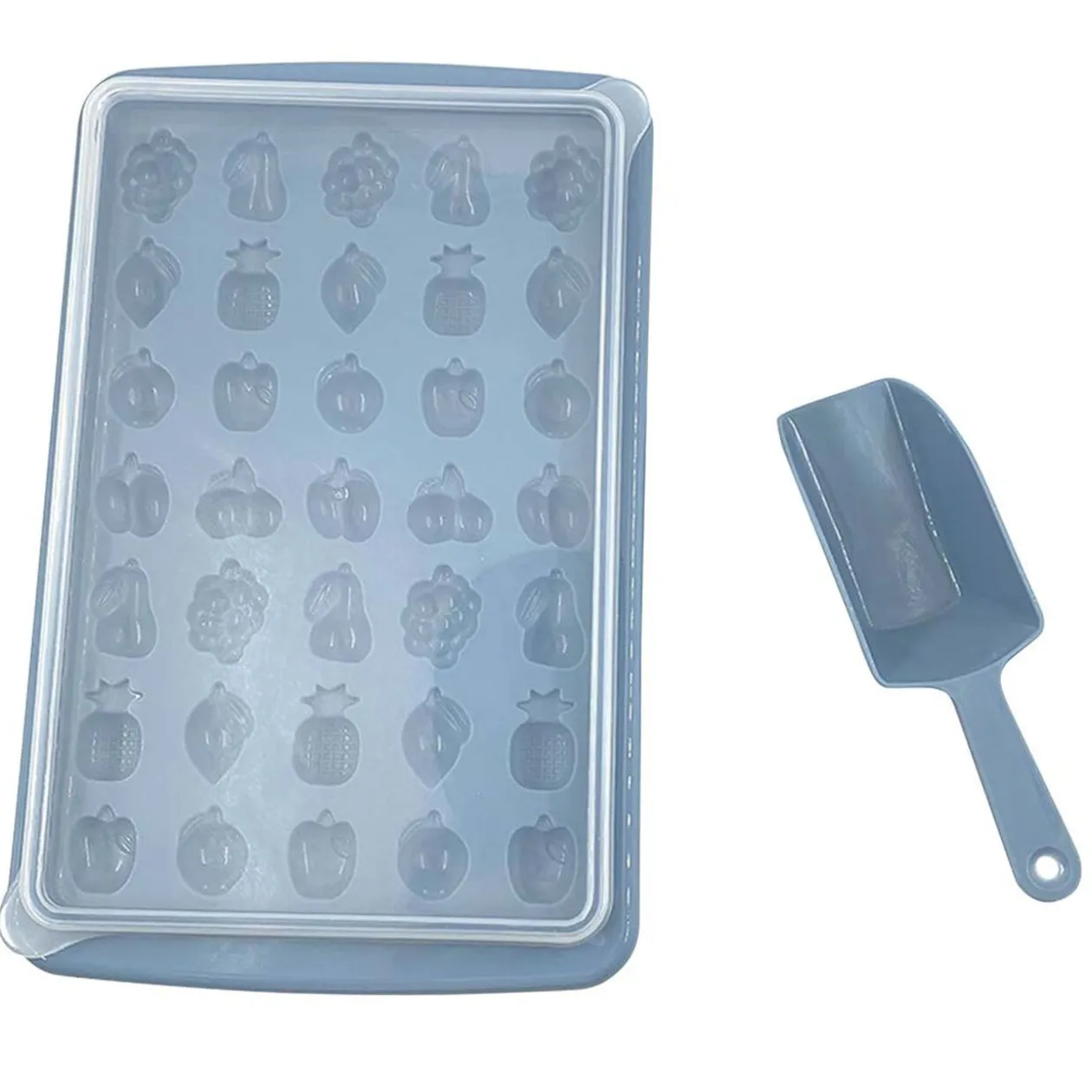 Bac à glaçons forme fruit avec réservoir et pelle