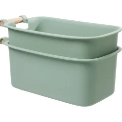 Bac de rangement plastique poignée bois Taille M x2