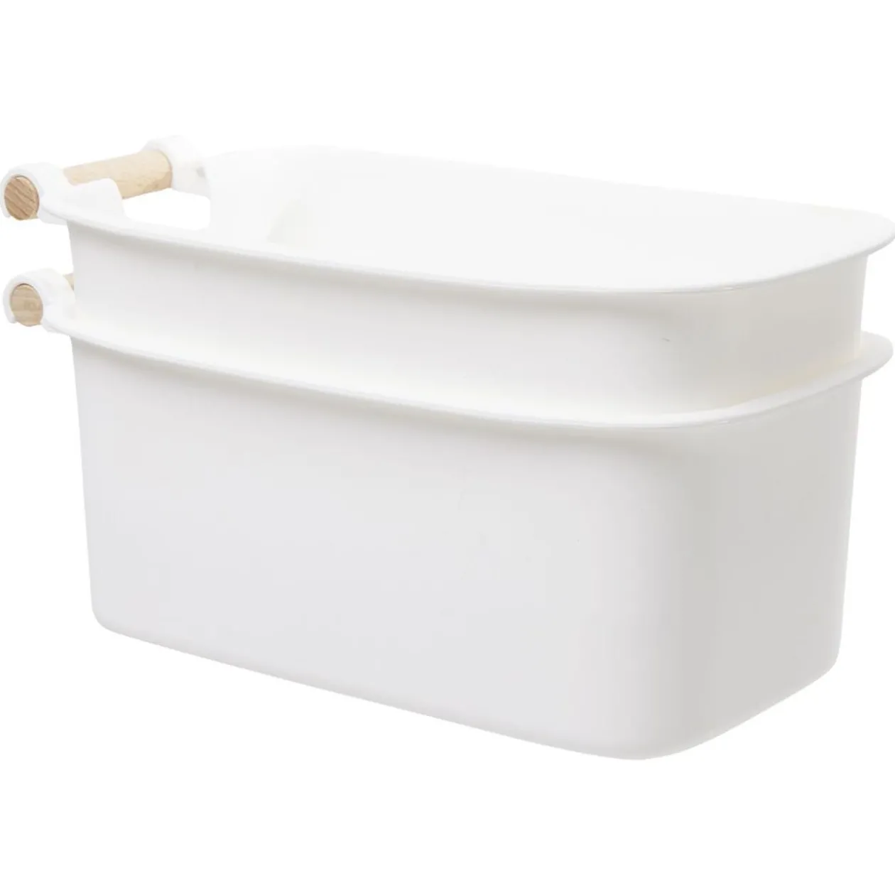 Bac de rangement plastique poignée bois Taille M x2