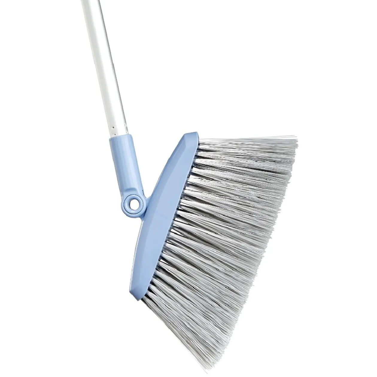Balai avec plumeau intégré au manche gris et bleu