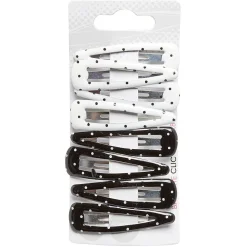 Barrette clic clac imprimé pois noir et blanc x8