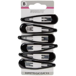 Barrette clic clac métal noir brillant x6