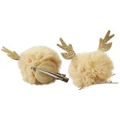 Barrette Noël pompom design renne doré x2