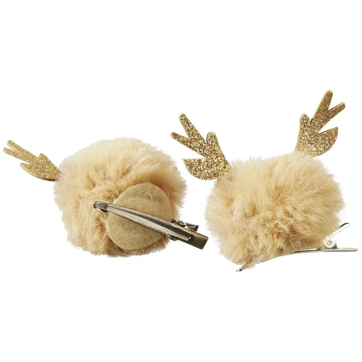 Barrette Noël pompom design renne doré x2