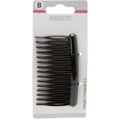 Barrette peigne noir brillant x2