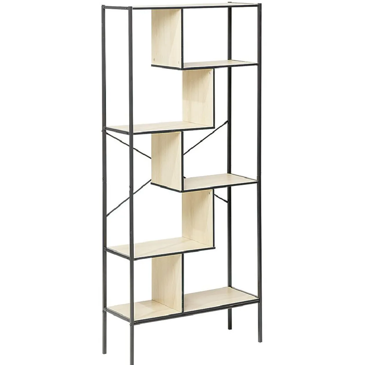 Bibliothèque Etagère sur pied design industriel naturel et noir - Andy