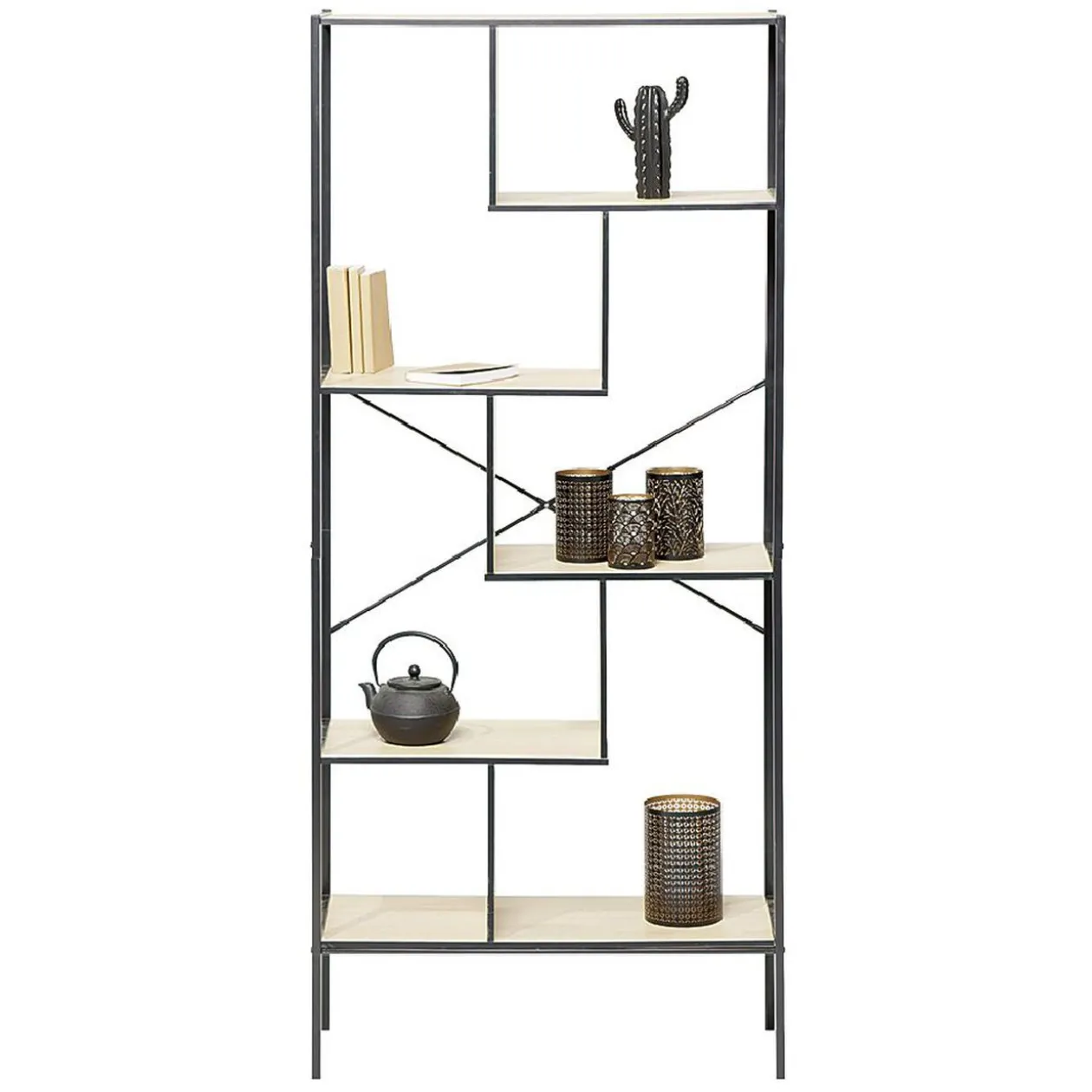 Bibliothèque Etagère sur pied design industriel naturel et noir - Andy