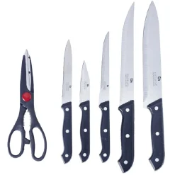 Bloc en bois 5 couteaux de cuisine et ciseaux