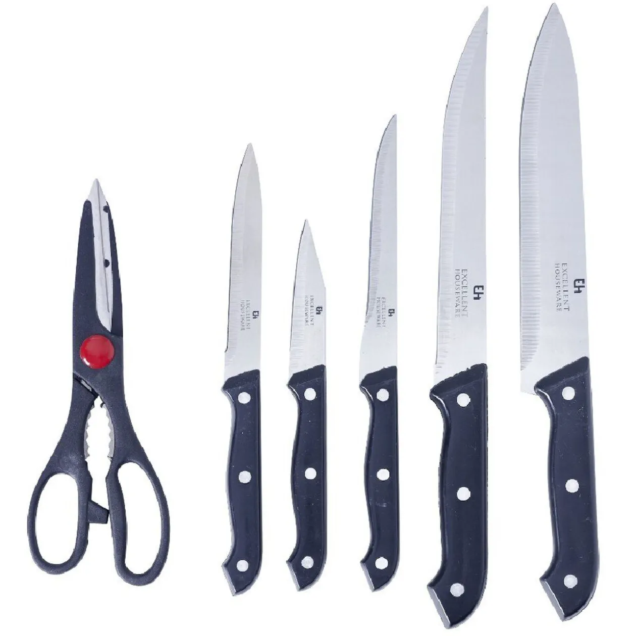 Bloc en bois 5 couteaux de cuisine et ciseaux