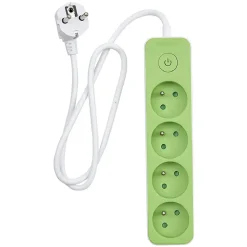 Bloc multiprise interrupteur et protection enfant blanc et vert x4