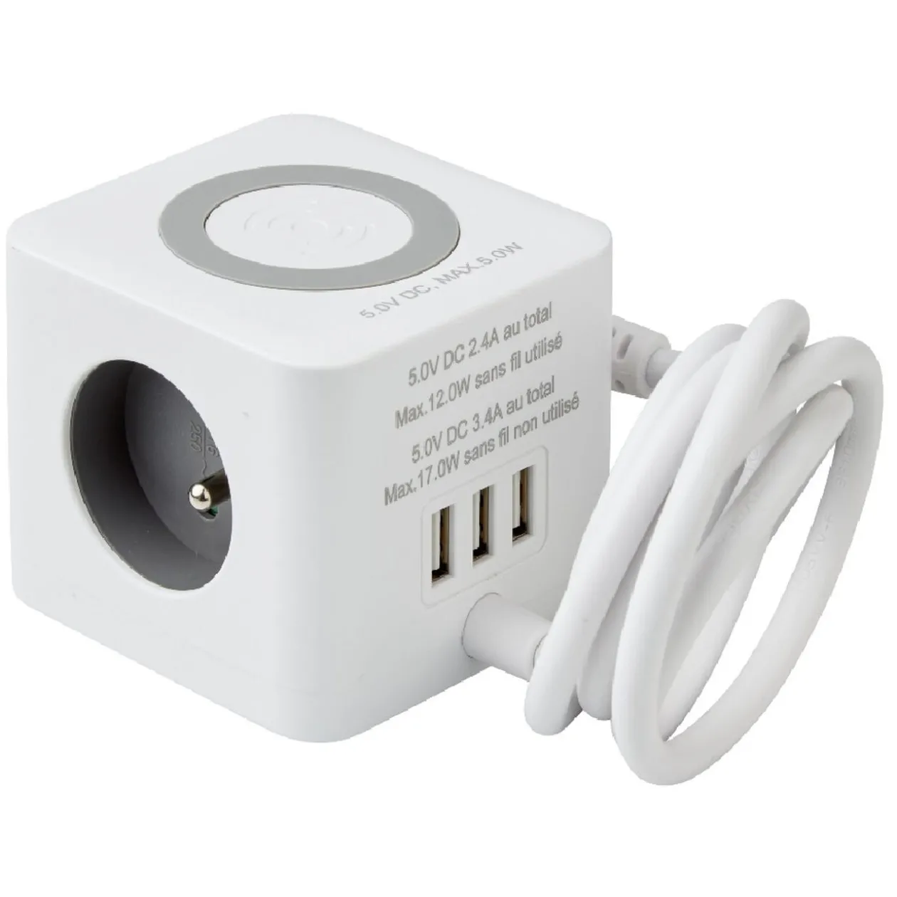 Bloc multiprise standard usb chargeur à induction carré blanc