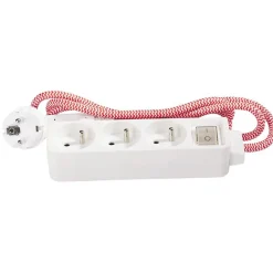 Bloc multiprise textile 3x16A rouge/blanc 1,5m