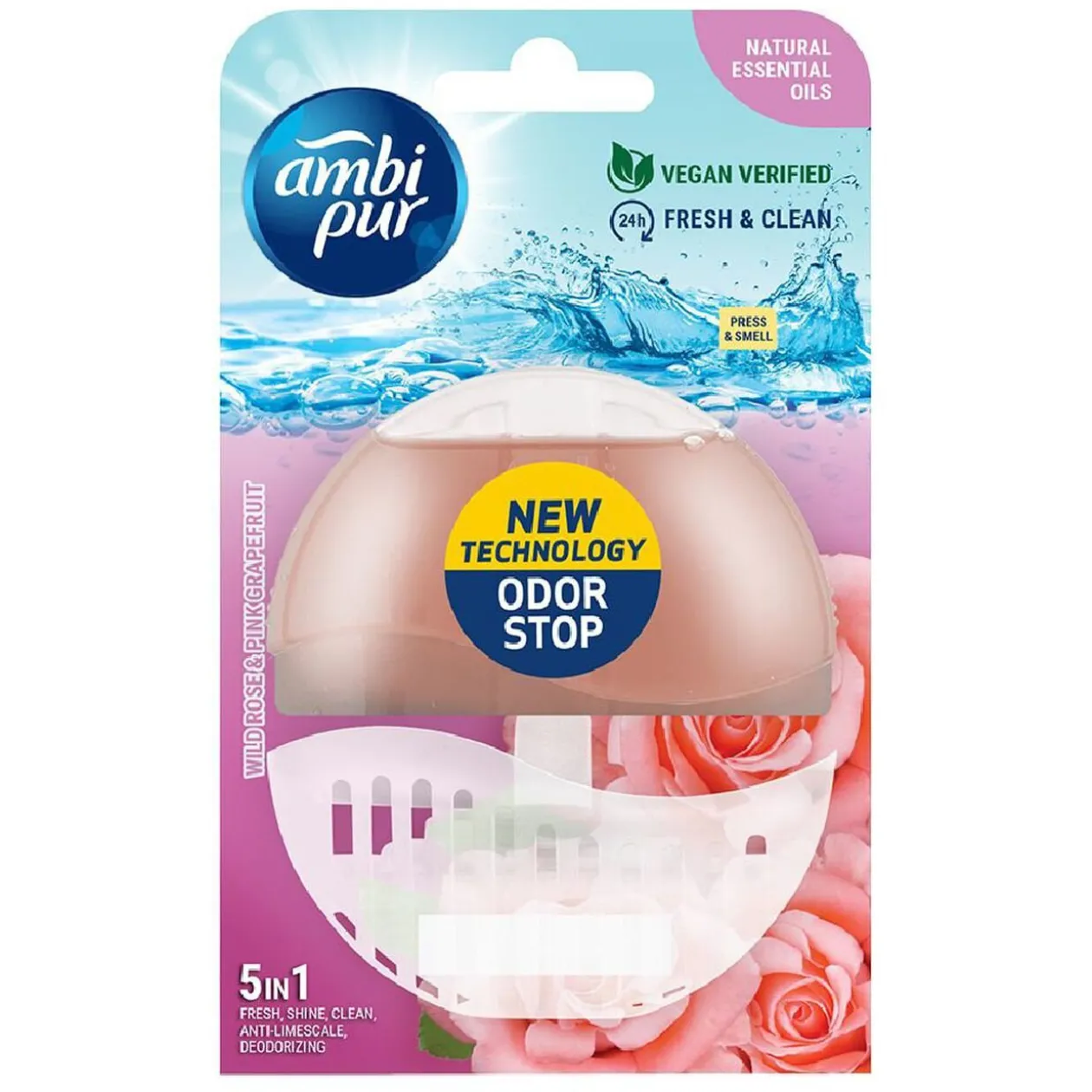 Bloc WC Ambi Pur 5 en 1 rose sauvage et pamplemousse rose - 55 ml