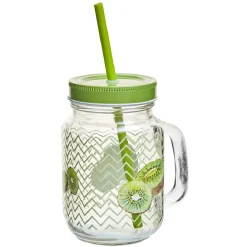 Bocal à anse avec paille décor kiwi