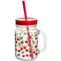 Bocal à anse avec paille décor cerise